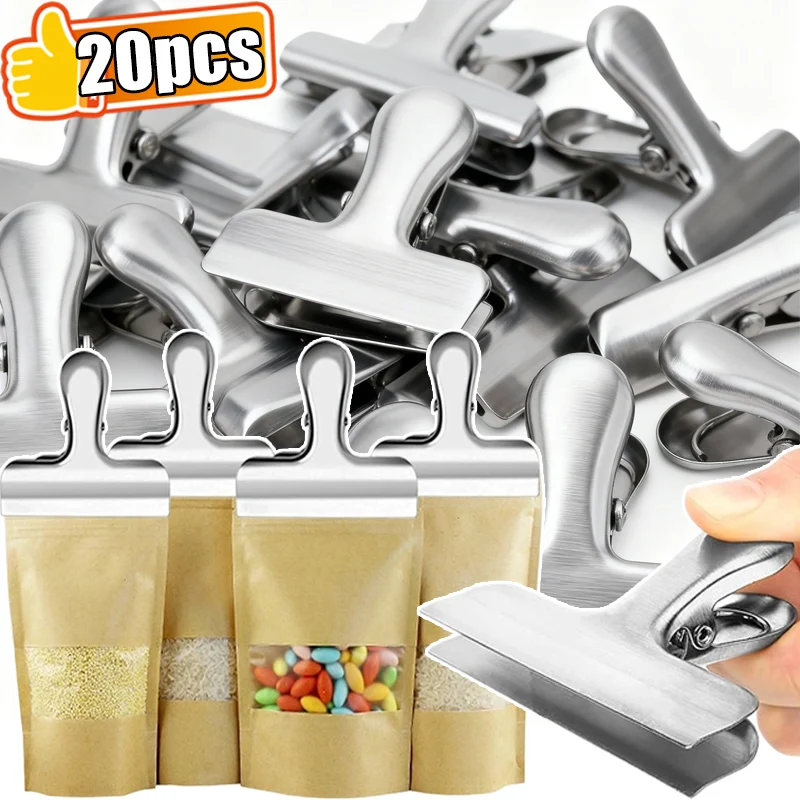 

1-20PCS Stainless Steel Food Bag Clip Snack Bread Bag Sealing Clips School Office Paper Metal Clamps Kitchen Storage Gadgets