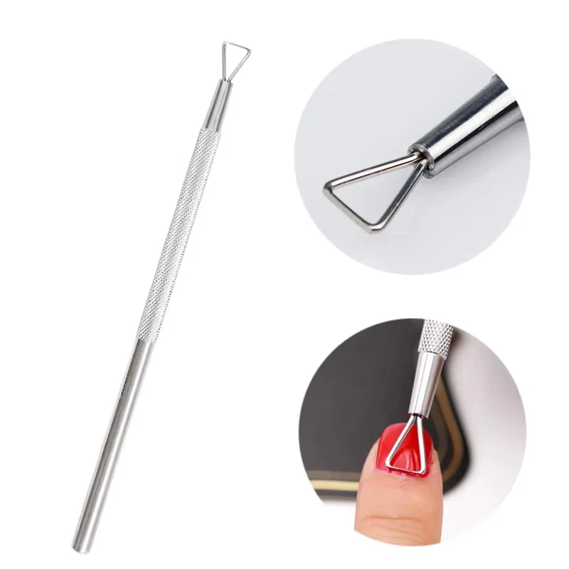 Nail Art Polish UV Gel Remover Stick Rod, Stainless Steel, Triangle, Dead Skin, Cuticle Pusher, Cleaner, Grinding Manicure Tools