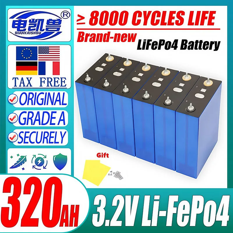

1-16 шт. Новый 3,2 В 320 Ач LiFePo4 аккумулятор большой емкости DIY 12 В 24 В 48 В кемпинговый автомобиль тележка для гольфа перезаряжаемая батарея Tax Free Grade A