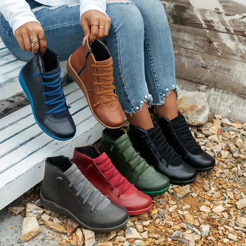 Women Boots Winter Flat Short Vintage Comfortable Snow Boots Women Comfortable Anti-slip Walking Shoes for Women Botas De Mujer