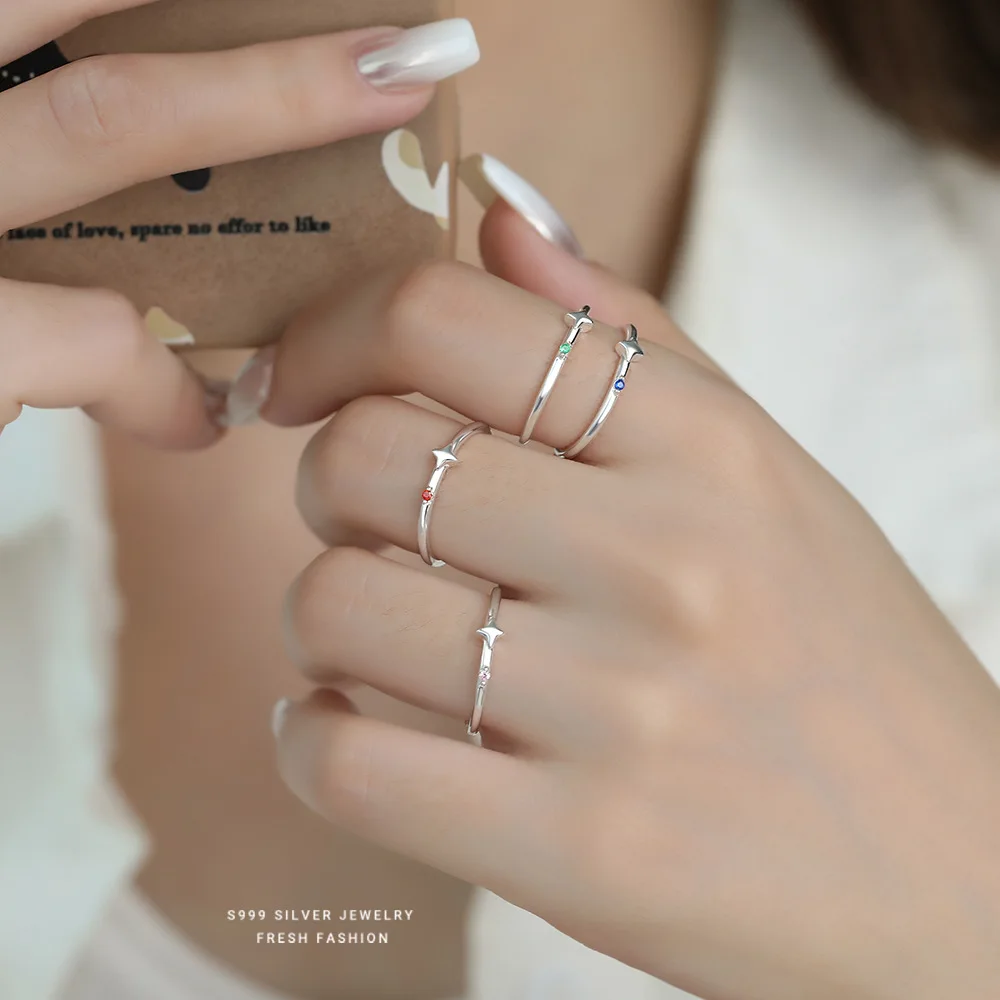 

ITSMOS s999 Sterling Silver Minimalist Star Color Zirconium Fine Ring Mango Ring Ins Luxury Korean Finger Band Ring for Women
