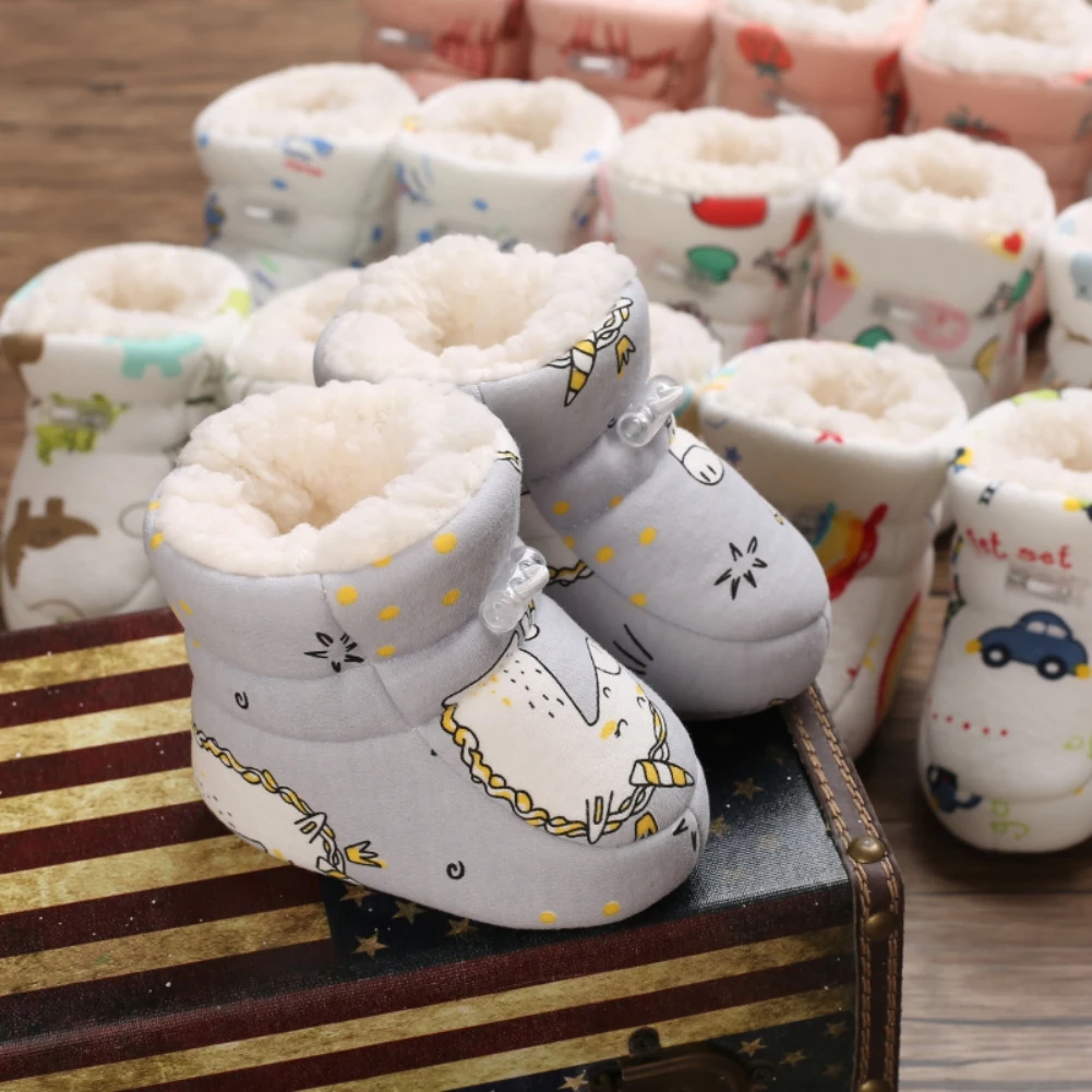 Baby Fashion Cartoon Winter Warm Boots Newborn Plush Round Toe Flat Shoes Cotton Snow Boots Warm And Thick Children'S Shoes