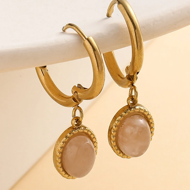 

Bohemian Natural Stone Earrings for Women Boho Classic Vintage Stainless Steel Hoop Earrings Dangle Earrings Fashion Jewelry