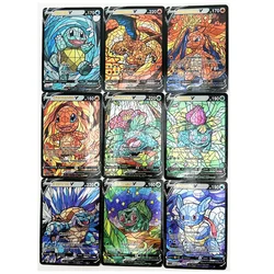 9pcs/set PTCG Charizard Rough Flash Oil Painting Style Toys Hobbies Hobby Collectibles Game Collection Anime Cards