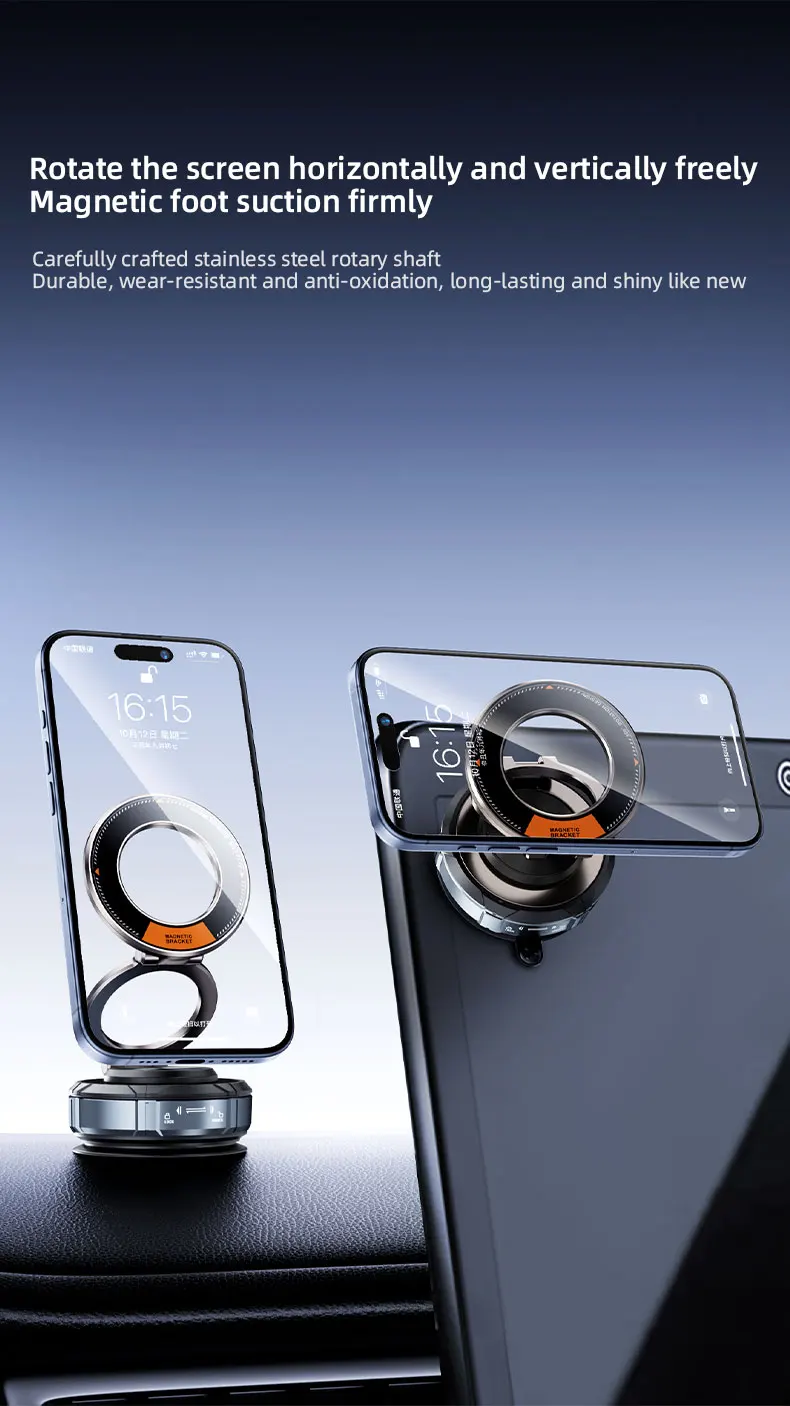 Strong Magnetic Car Phone Holder Foldable Design 90° Adjustable Vacuum Mount for Car/Desk/Bathroom/Universal Use