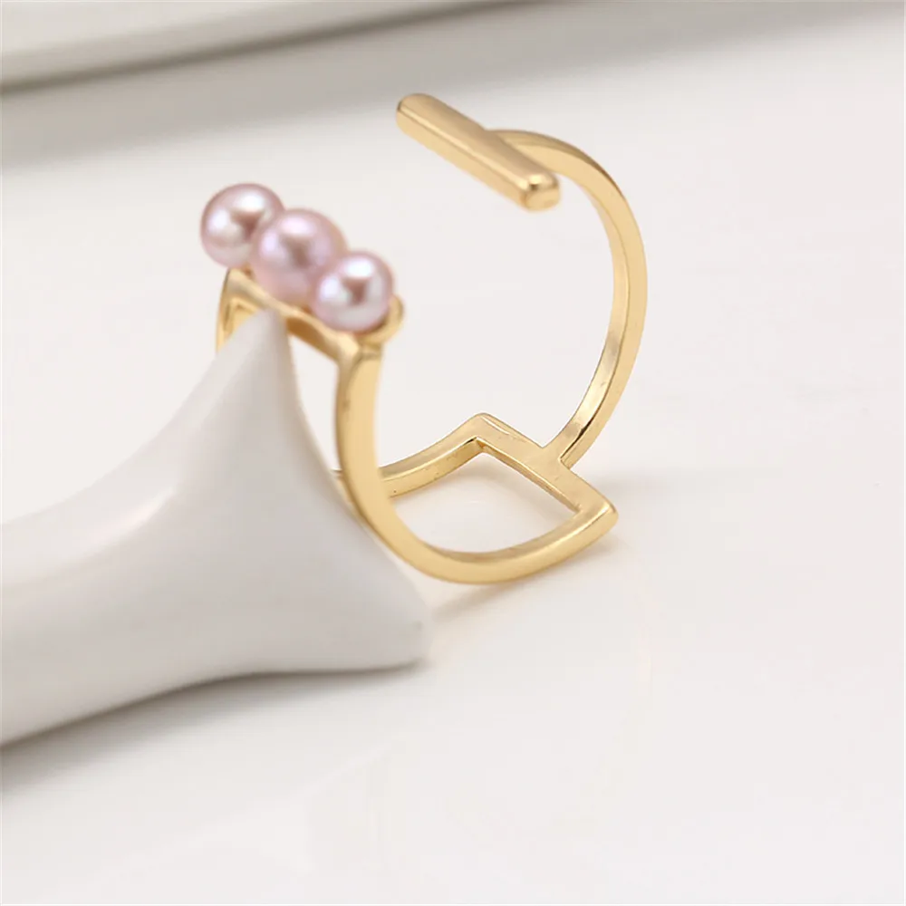 Domestic 14k Gold Bag Color Retention Three Single Row Pearl Open Ring Adjustable DIY Accessories Women Wholesale Fit 3.5-4.5mm