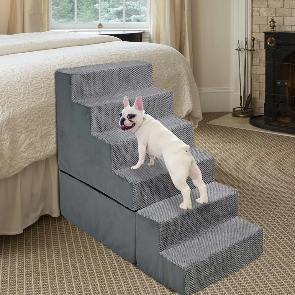 

Dog Stairs for High Beds 28-30 inches Tall, 6-Step Dog Stairs for Small Large Dogs/Cats, Foam Dogs Steps/Ramp for High Bedsides/