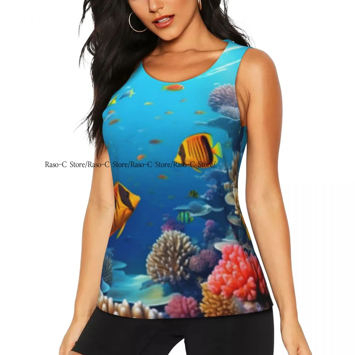 Women's Sleeveless Yoga Tank Top Coral Fishes Of Underwater World Quick Dry Running Training Sports Vest Yoga Shirts