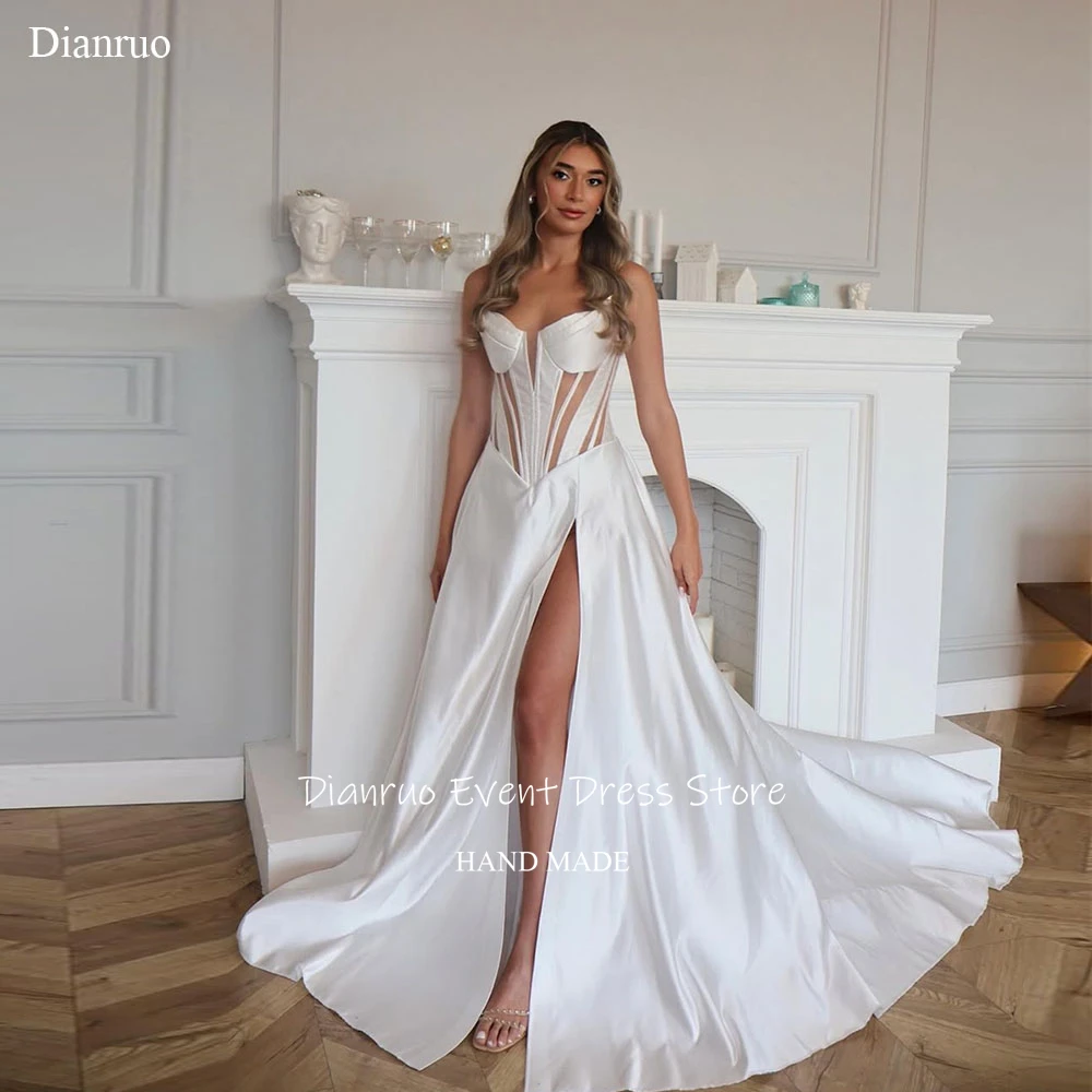 Dianruo Unique A Line Wedding Dresses 2026 See Through Bridal Vestido De Noiva High Slit Sweetheart Evening Dresses Customized