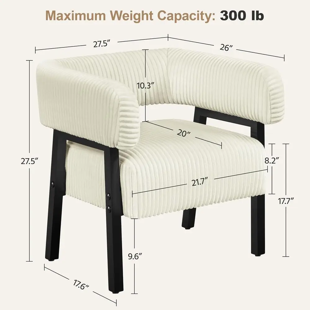 Accent Chair with ket Coiled Seat, Corduroy Living Room Barrel Chair Comy ern Soa Armchair or Small Space Bedroom Reading, Beige
