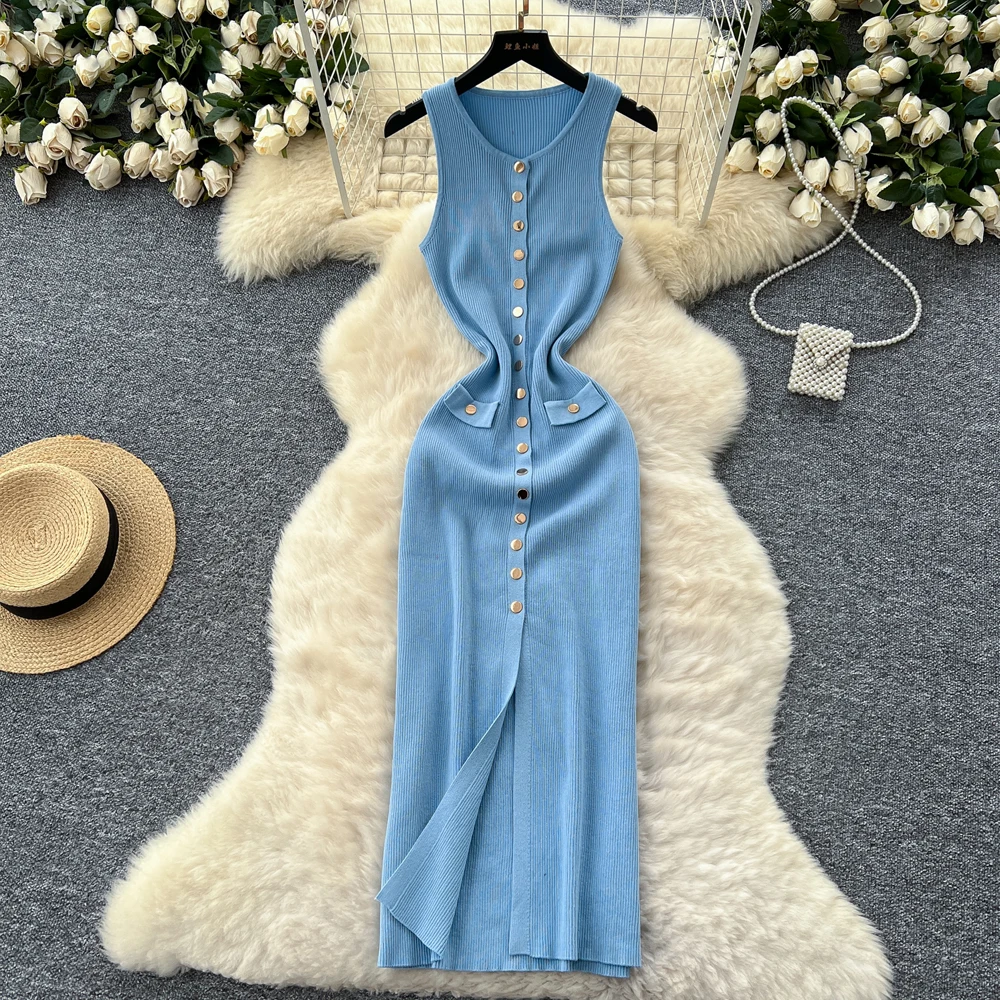 YuooMuoo Marke Mode Elegante einreiher Gestrickte Maxi Kleid Frauen Luxus Wrap Hüften Hemd Pullover Kleid Dame Party Vestidos