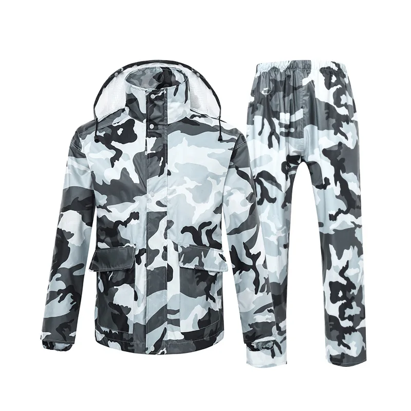 Adults Camouflage Raincoat Motorcycle Waterproof Rain Jackets Pants Set Outdoor Hiking Fishing Camping Breathable Rainwear Suit