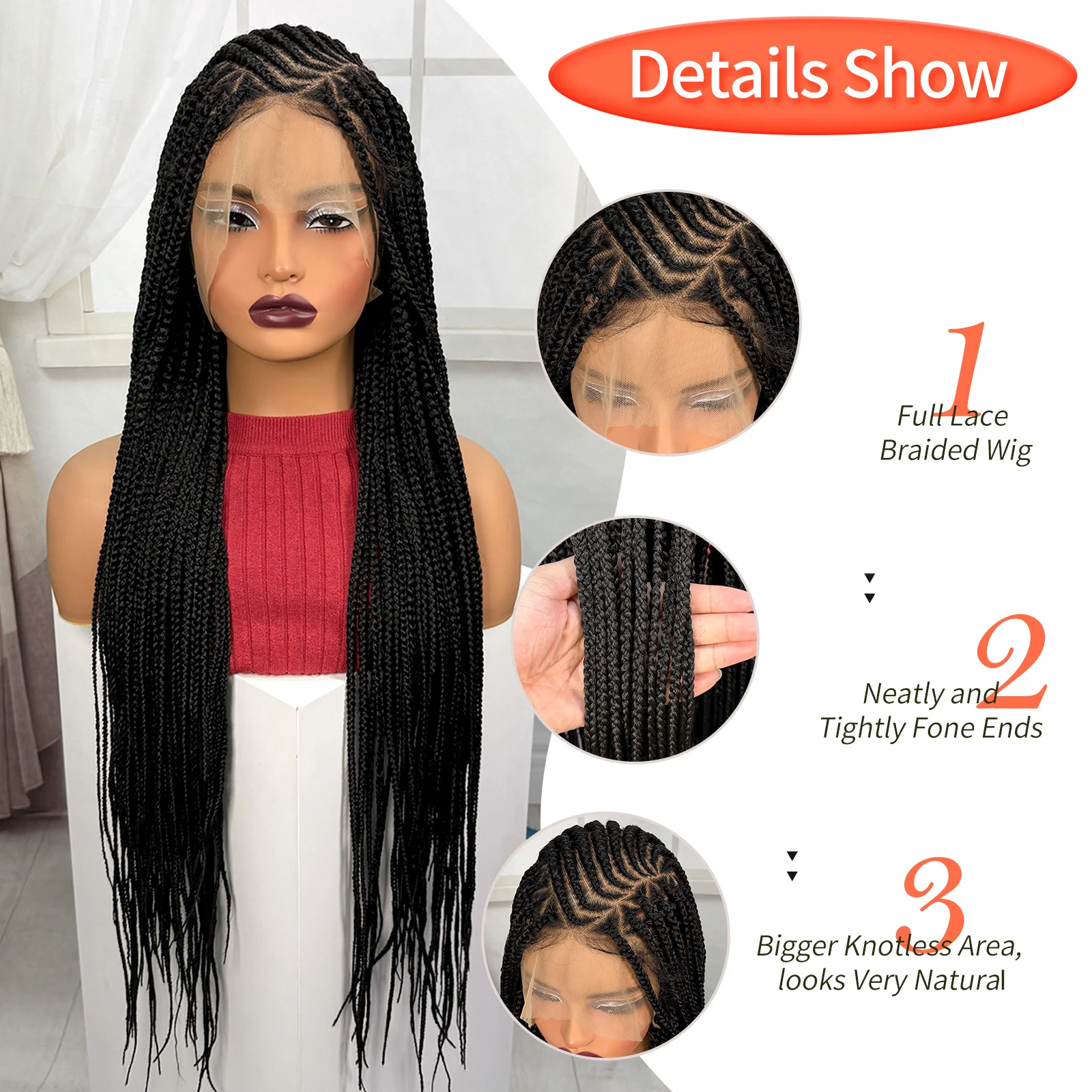 Synthetic Full Lace Cornrow Braided Wigs Natural Braiding Hair Wigs Box Braided Lace Wigs with Baby Hair for Black Women