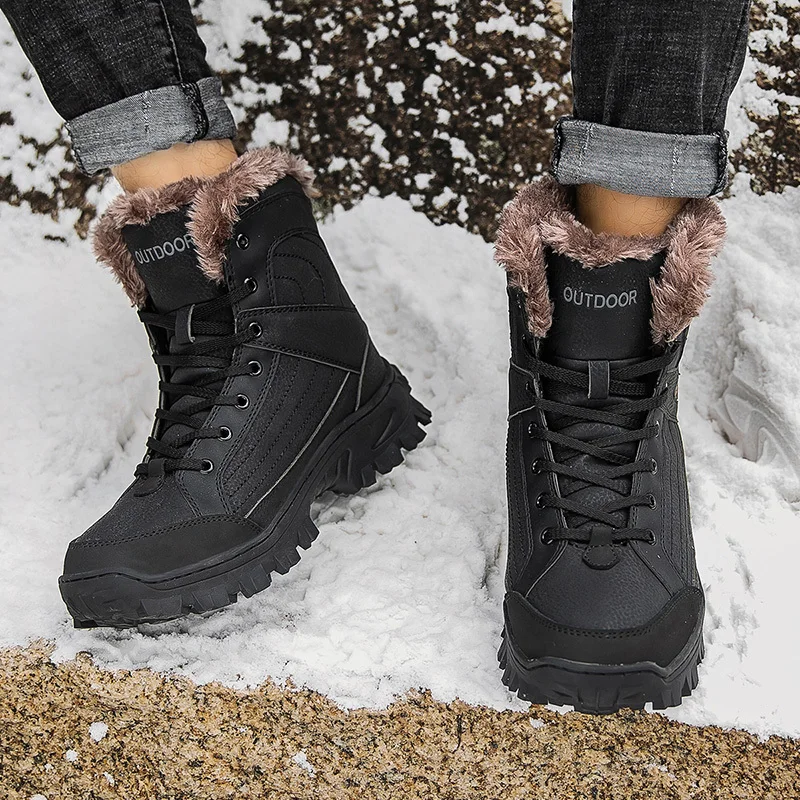 Brand Men's Boots New Winter Snow Boots Outdoor Waterproof Leather Sneakers Super Warm Male Boots Man Hiking Boots Work Shoes