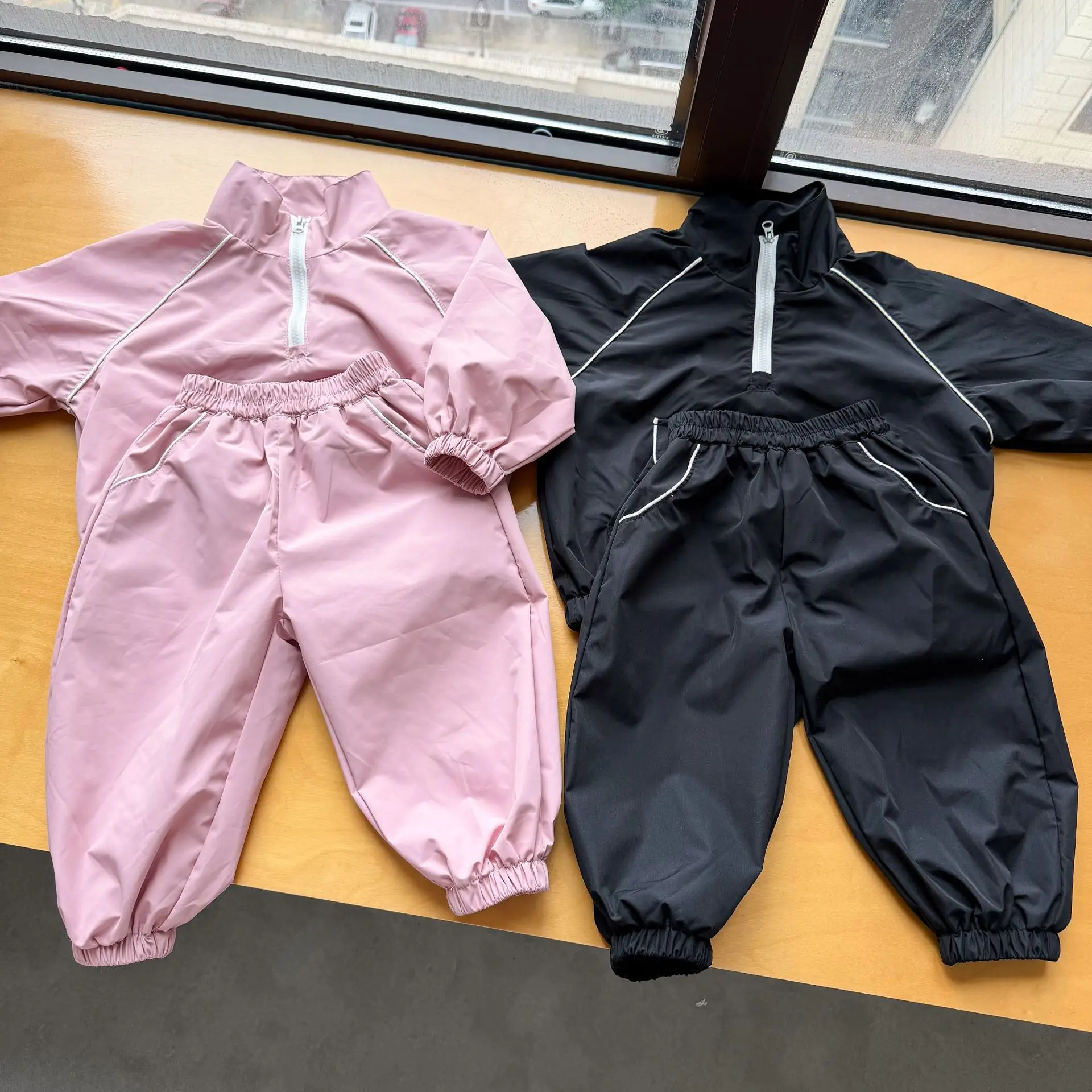 Autumn Children Long Sleeve Clothes Set Boys Girls Interchange Jacket + Casual Pants 2pcs Suit Kids Solid Loose Outfits  -125