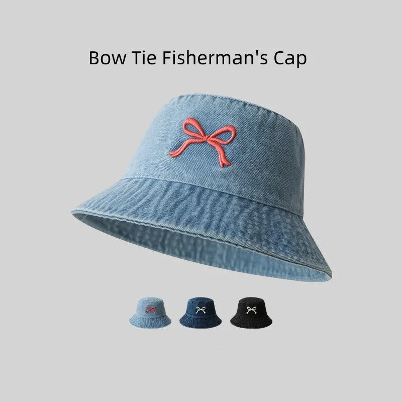 

Bow Tie Fisherman Hat for Girls, Sweet Matching Basin Hat, Large Brim, Small Face Sun Hat Sub, Sun Hat Sub