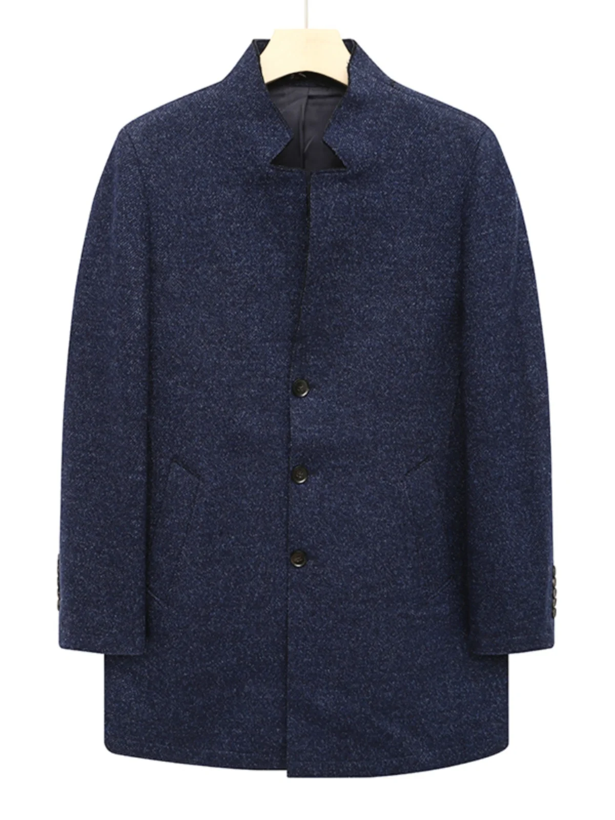 

CANUDILO Men's Woolen Coat CA303 Faionable Warmth Straight Button Design Autumn Winter Outerwear Stand Fit Casual Wear