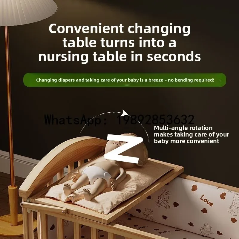 

r15Solid Wood Unpainted Baby Cradle Bed Multi-Functional Children's Bed Movable Children's Modular Bed