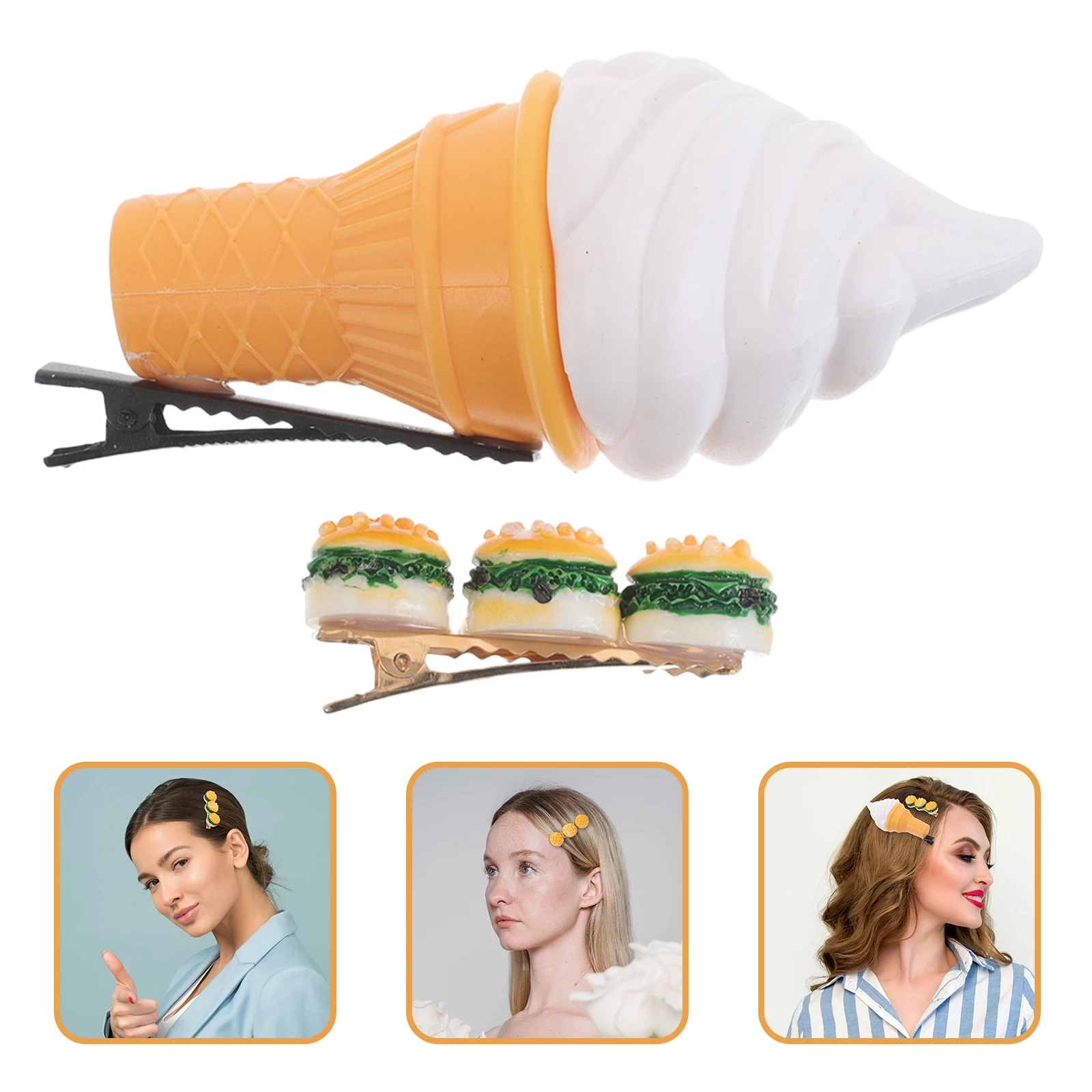 

2Pcs Lifelike Food Hair Clips Realistic Ice Cream And Hamburger Barrettes For Playful Fashion Statements