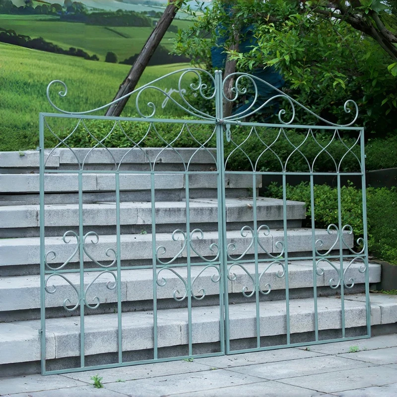 Durable Rust-Proof Wrought Iron Garden Arch Bench with Grape Rack, Outdoor Courtyard Floor-Standing Fence Gate