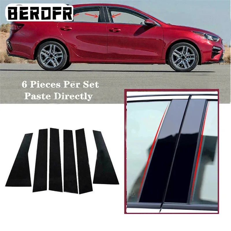 6 uds puerta ventana Pilar poste moldura cubierta para Kia Forte Sedan Hatcback Cerato K3 2019 2020 2021 2022 2023 pegatinas de coche