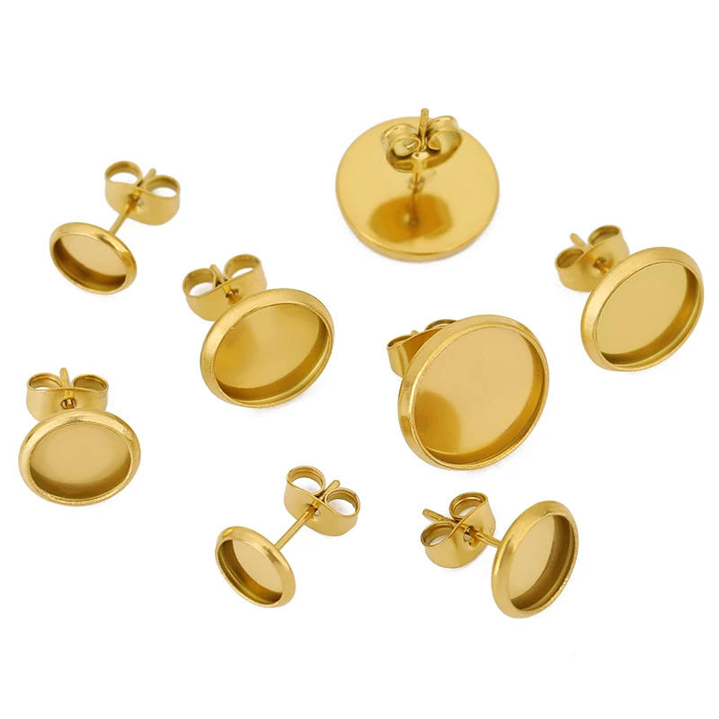 20pcs Never Fade 6 8 10 12 mm Stainless Steel Stud Earring Settings Hypoallergenic Cameo Cabochon Base For Diy Jewelry Making