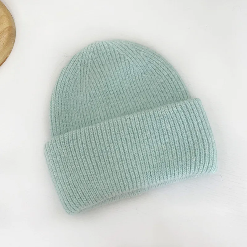 Mode warme Kaschmir Wolle Schädel Mütze Angola Kaninchen Fell Winter gestrickte Mützen Frauen Frauen Ski Outdoor einfarbige Hüte – Detail 6