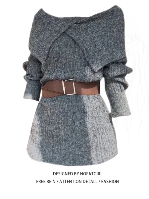 

Женский корейский трикотажный топ больших размеров на одно плечо, свободного кроя, с эффектом похудения, осенне-зимний сезонный топ