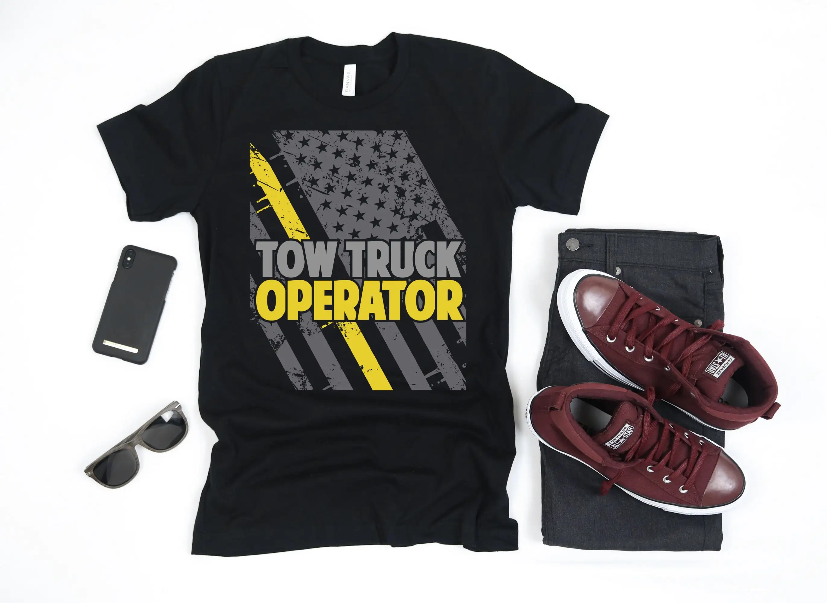 Tow Truck Operator American Flag USA T Shirt SweaT Long Sleeve Apparel