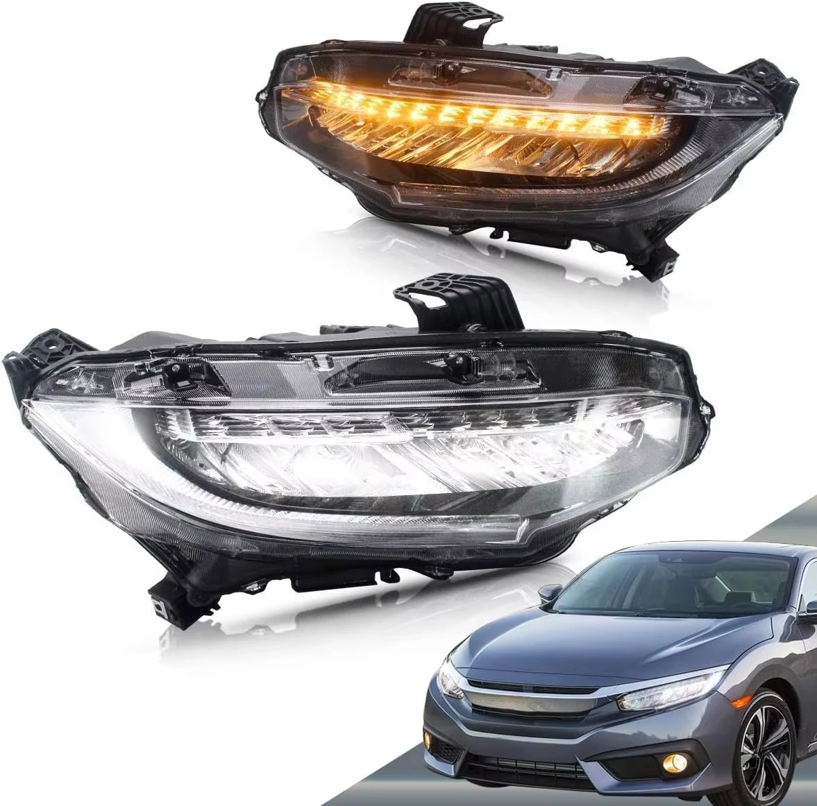 LED Headlights With Startup Dynamic Animation Fits 10th Gen Honda Civic 2016-2021 Sedan Coupe Hatchback,Plug-and-Play