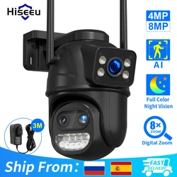 Hiseeu 9MP WIFI IP Camera Three Lens & Dual Screen 8X Zoom PTZ Camera Ai Auto Tracking Security Video Surveillance Camera ICsee