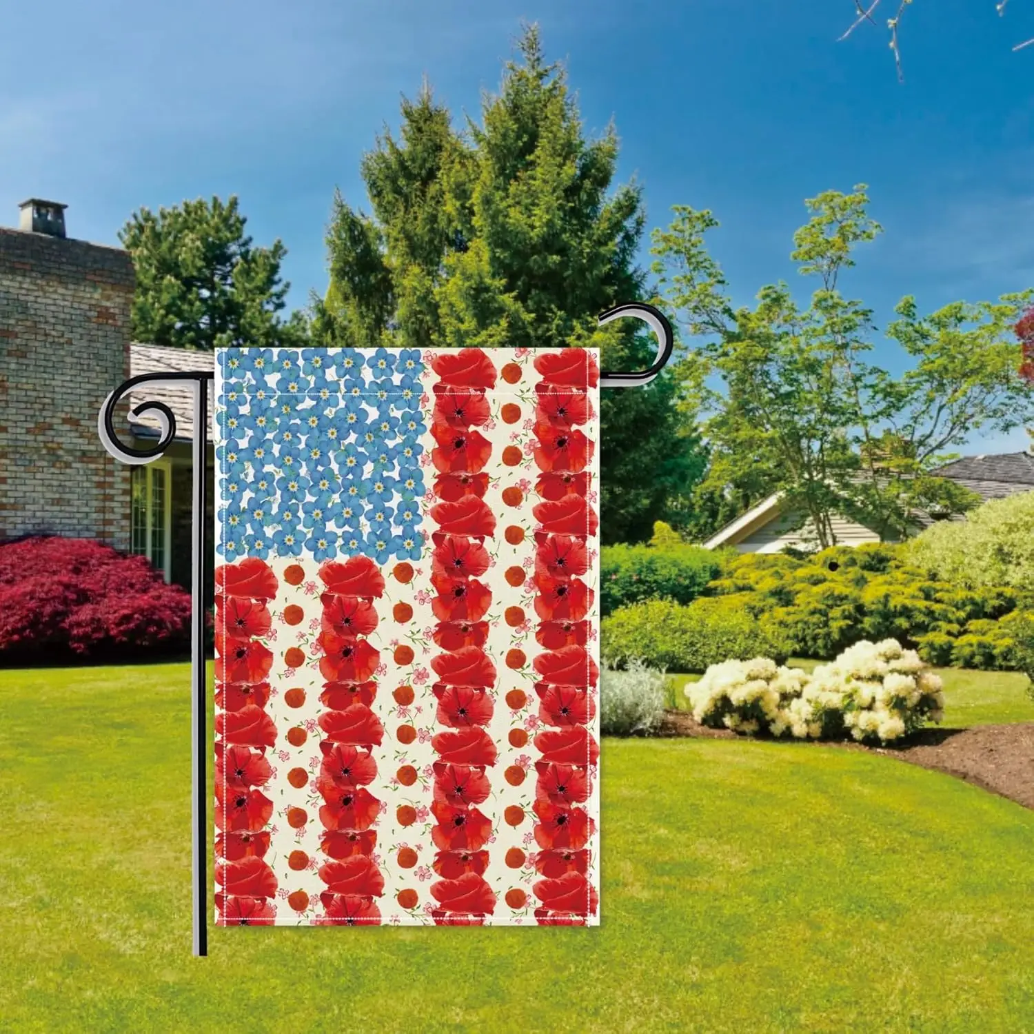 Myosotis Poppy Memorial Day Garden Flag 12x18 Inch Patriotic 4th of July Garden Flag Independence Day Memorial Day Decor Out hhz