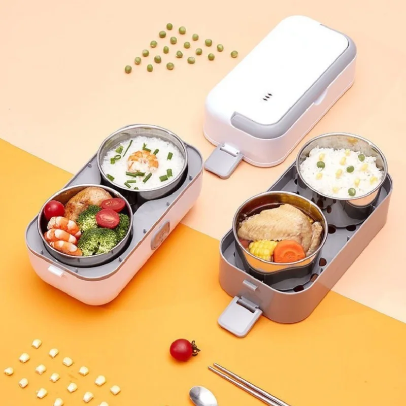 Portable Double Layer Electric Lunch Box Stainless Steel Fast Heating Food Warmer For Car Work Home School