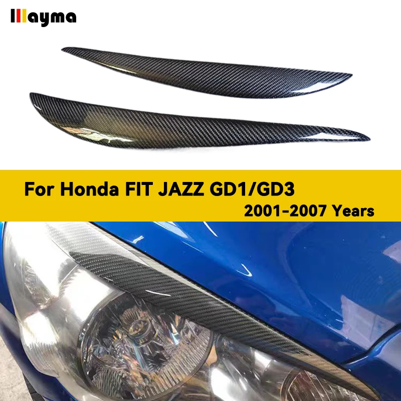 Osłona powieki reflektora samochodowego z prawdziwego włókna węglowego do Honda FIT Jazz 2001-2007 GD3 Naklejka dekoracyjna na przednią lampę GD1