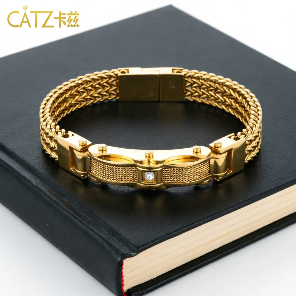 

Stainless Steel Gold Bracelet 22cm Waterproof Magnetic Fasteners for Jewellery Inlaid with Large Zircon Gemstones Hand Chain