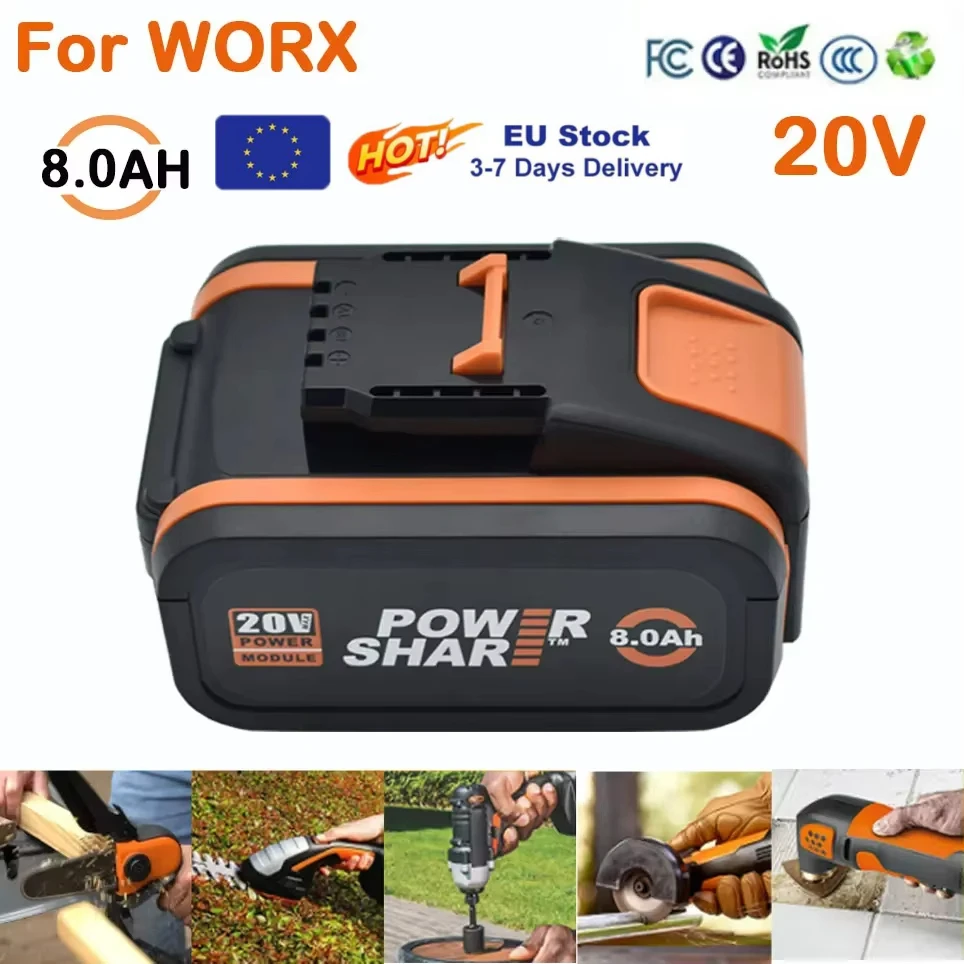 Pour batterie Li-ion 20V 8000mah/8ah pour Worx WX390/WX176/WX166.4/WX372.1 WX800/WX678/WX550/WX532/WG894E WG629E/WG329E/WG2