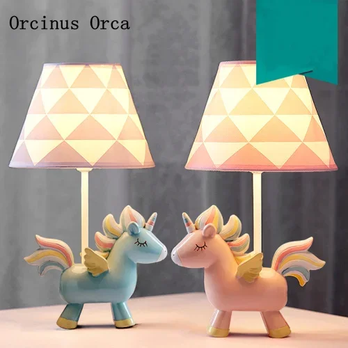 Cartoon creative Unicorn desk lamp girl bedroom children's room bedside lamp lovely romantic color coloured resin desk lamp