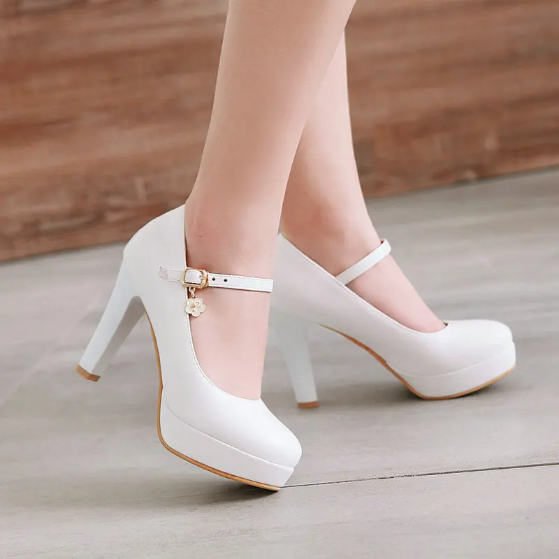 Extra Big Size 45 46 47 Round Toe Platform Shallow High Heel Pumps Pink White Cosplay Lovely Mary Janes Stiletto Heels Shoes view 4