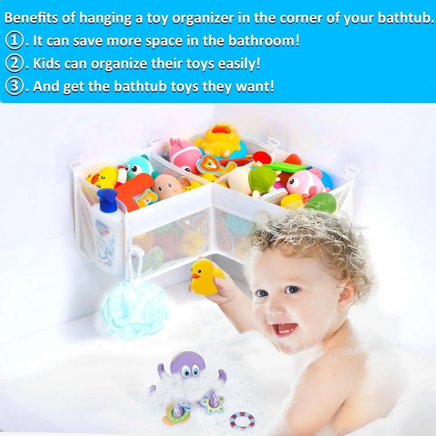 Bath Toy Organizer With Easy Access For Little Hands Holds 60 Toys Quick Dry Bath Toy Storage