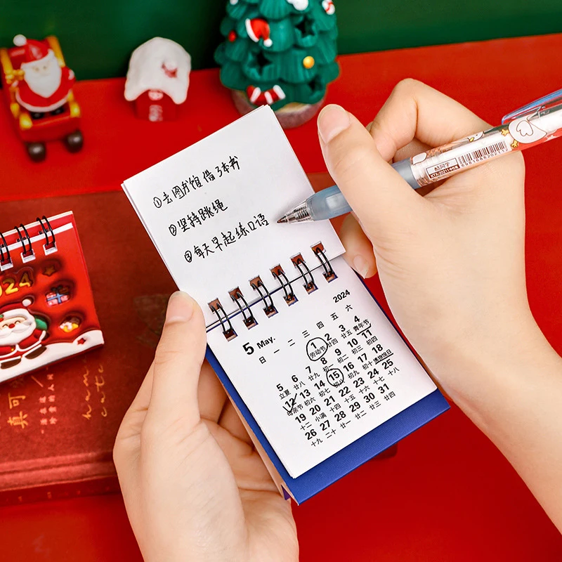 2024 Christmas Mini 3D Cartoon Pattern Table Calendar Student Desktop Decoration Daily Clock In Self-discipline Small Calendar