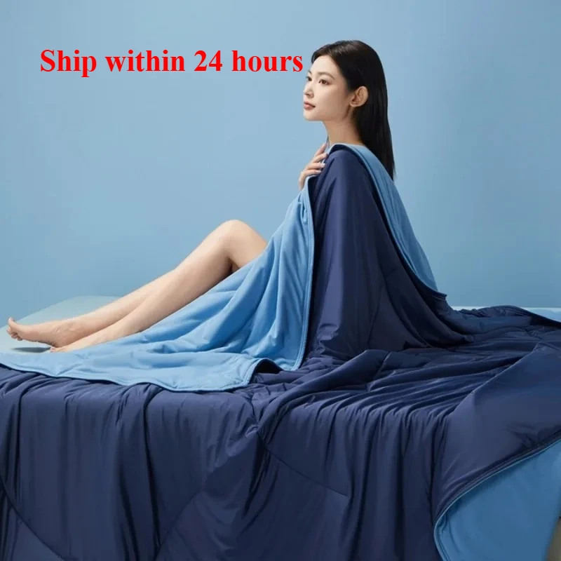 2025 class A cooling ice silk air conditioner quilt Xia Liang quilt machine washable single double AB-sided knitted cotton