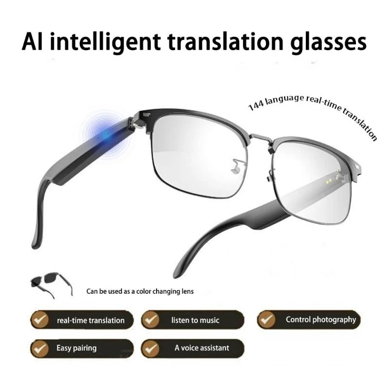 Modern Wireless AI Interpreter Glasses Seamlessly Connection Ergonomic Frame Plastic Material Portable Translator Gadget F19E