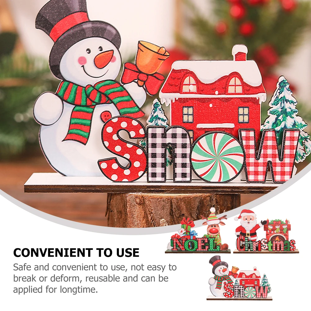 

3pcs Christmas Santa Claus Wooden Ornaments Decor Tabletop Signs Xmas Desktop Decor Party Supplies Reusable Safe Christmas