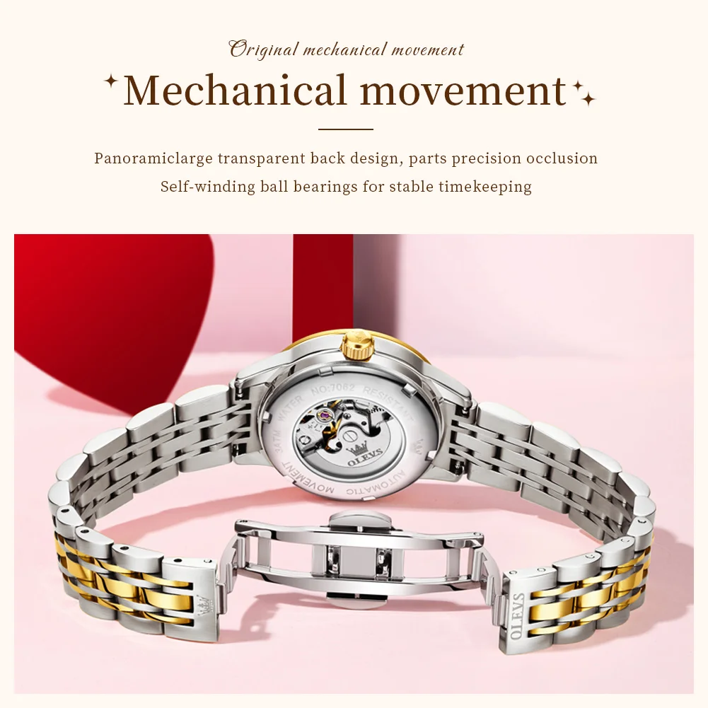 OLEVS Women Watch 7062 Original Luxurious Fashion Mechanical Watches Waterproof Luminous  Date Watches For Women Set Bracelet