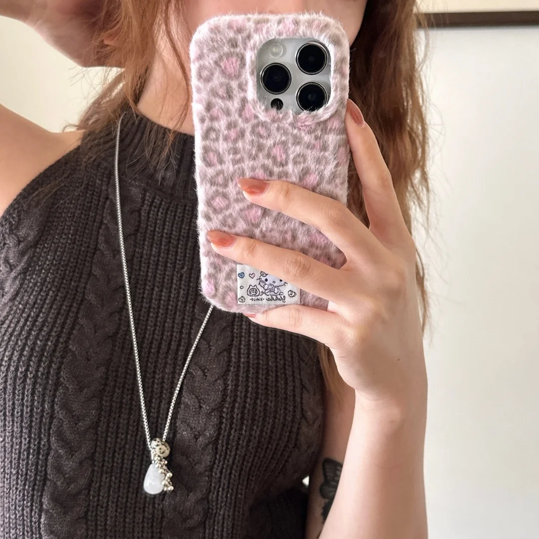 الفاخرة أفخم التسمية الحليب ليوبارد طباعة نمط جراب هاتف آيفون 17 16 15 14 13 برو ماكس 16 برو شتاء دافئ الفراء رقيق غطاء #4