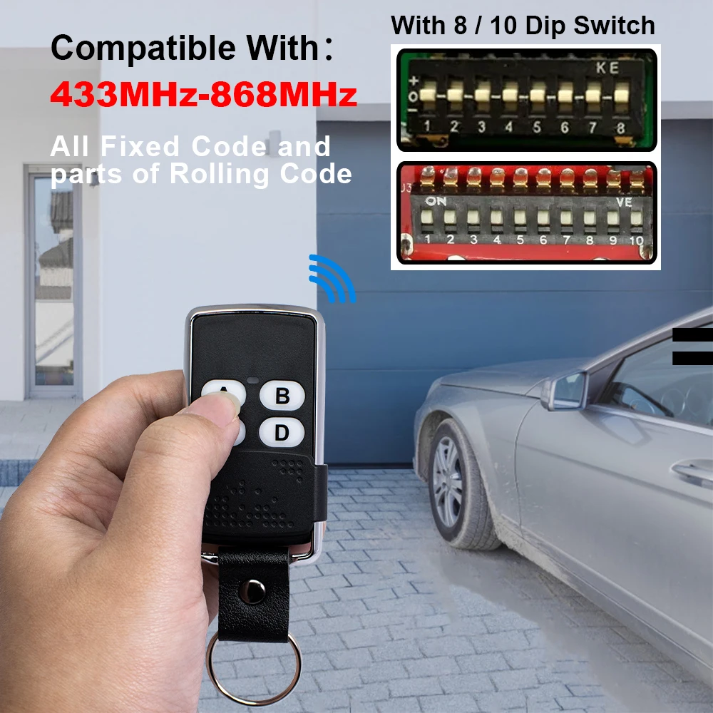

Compatible 280-868MHz all Fixed Code and Parts of Rolling Code Garage Remote Control 4 in 1 Multi Frequency Gate Transmitte