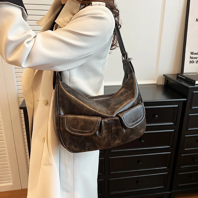 Ladies Solid Color Shoulder Bags All-match Simple Multifunction Handbags Large Capacity Underarm Bags for Women Hobo Purse