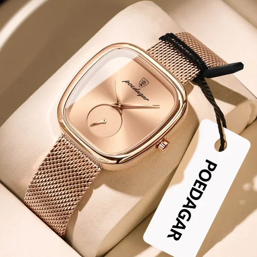Reloj POEDAGAR de marca de lujo para mujer, relojes de malla de acero inoxidable resistentes al agua para mujer, Reloj de pulsera de cuarzo elegante a la moda para mujer