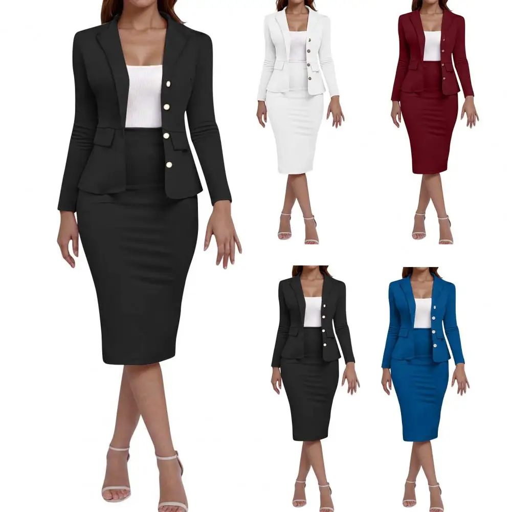 

Two-piece Suit for Women Elegant Women's Business Skirt Suit Set with Long Sleeve Blazer Jacket Pencil Skirt for Women