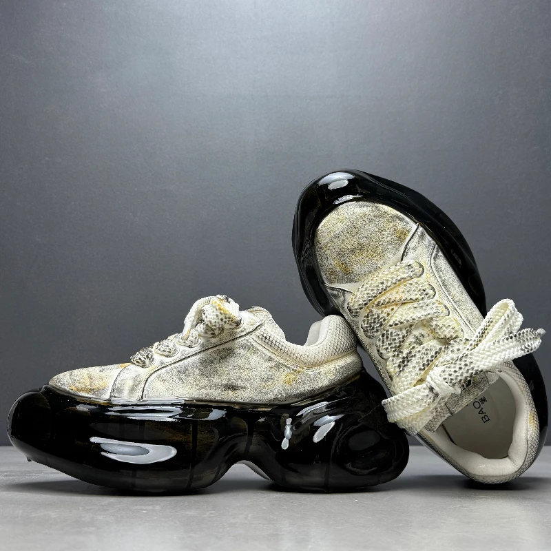 أحذية الأب بتصميم عملية اللصق للرجال كاجوال ذات نعل سميك لزيادة الارتفاع من الجلد الطبيعي أحذية رياضية بيضاء كلاسيكية #3